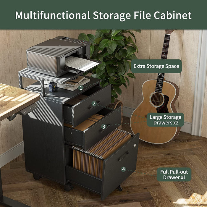 Lockable 3-Drawer Rolling File Cabinet for Home Office