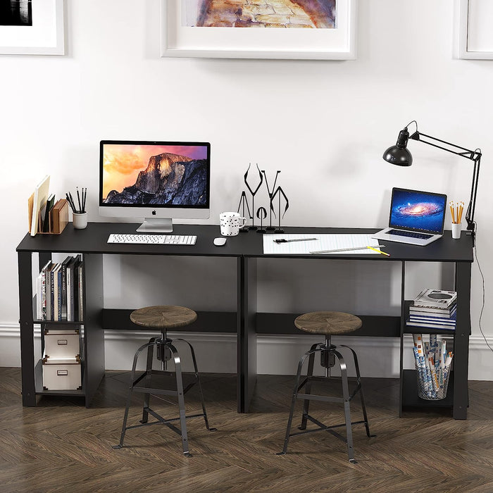 Black Desk with Shelves for Home Office