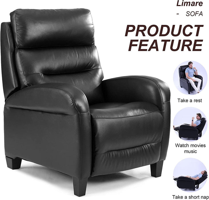 Black Leather Single Recliner Sofa with Automatically Lifting