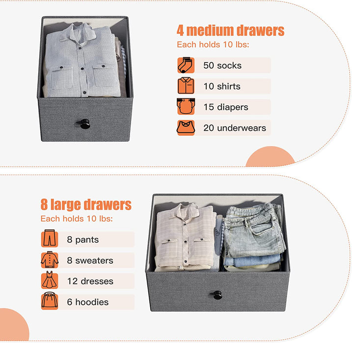  Drawer Organizer Clothes Set of 12 Grey - Dresser