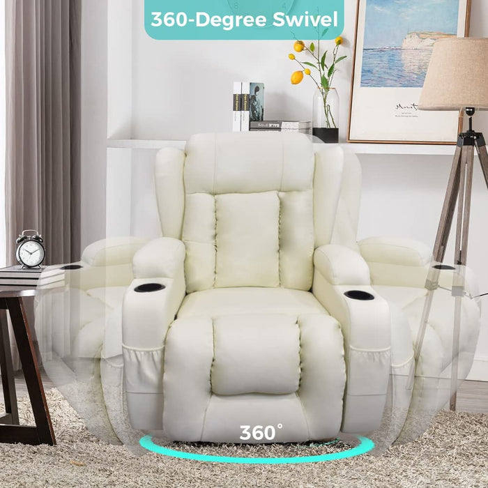 Beige 360-Degree Swivel Rocker Massage Recliner