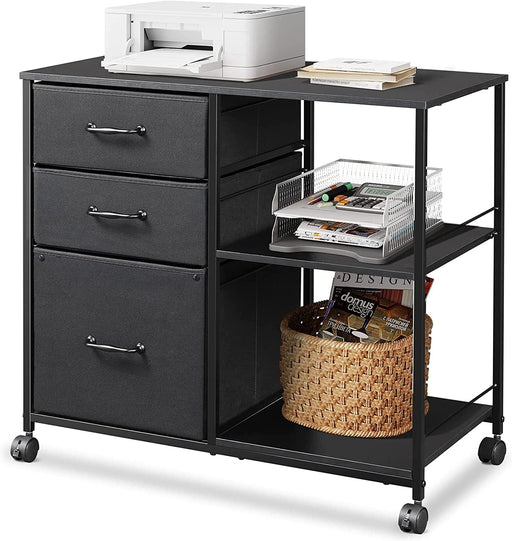 Black Mobile File Cabinet with Open Storage Shelf