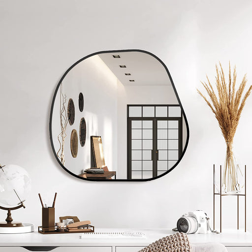 Irregular Wall Mirror for Wall Mounted, 23'', Vanity Mirror for Bathroom Bedroom Entryway, Metal Frame Asymmetrical Mirror (23.6'' X 22.4'', Black)
