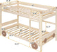 Natural Car-Shaped Low Bunk Bed with Guardrails and Ladder