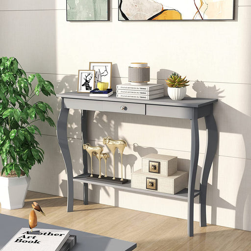 Gray Entryway Console Table with Drawer