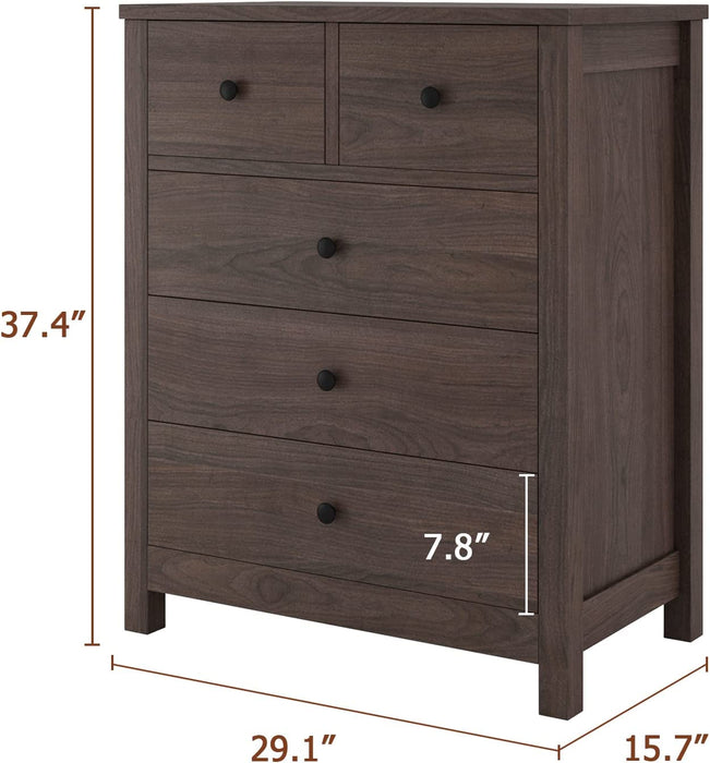 Dark Brown Heavy Duty 5-Drawer Dresser