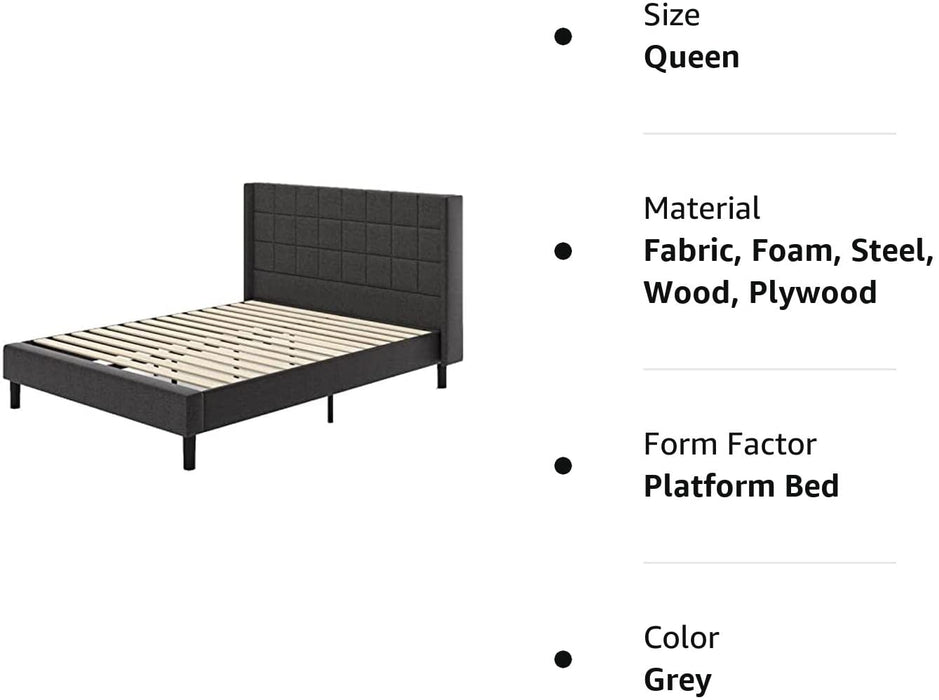 Upholstered Platform Bed Frame, Wingback Headboard, Wood Slat Support