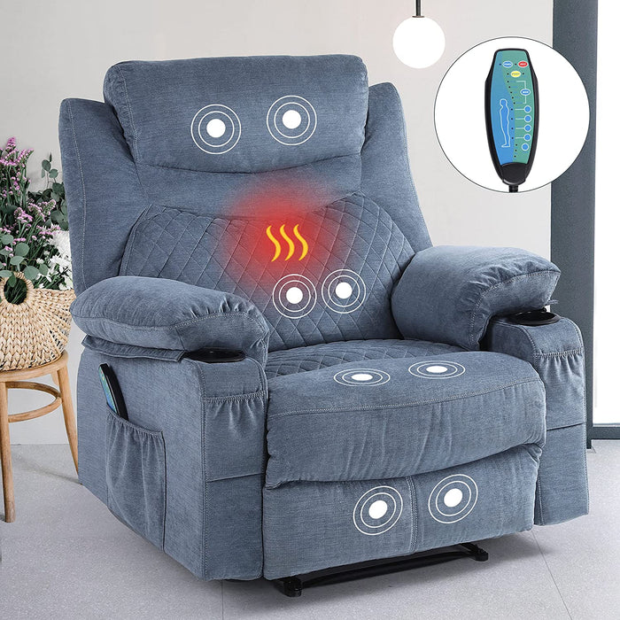 Overstuffed Recliner Chair with Massage and Heat (Light Blue)