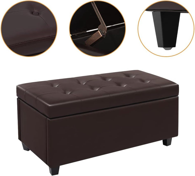 Brown Lift-Top Ottoman with Storage and Upholstery