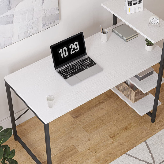 Compact White Desk with Shelves for Home Office