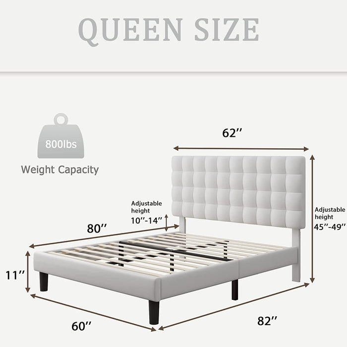 White Faux Leather Queen Platform Bed Frame