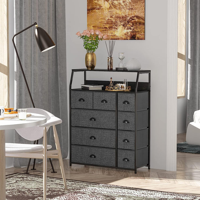 Industrial Style 9 Drawer Dark Grey Dresser