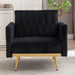 Black Velvet Lounge Chair with Ottoman, Adjustable Armrests