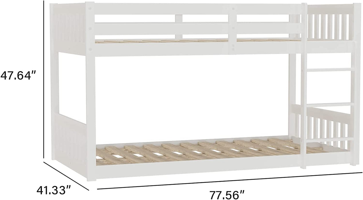 Solid Wood Low Twin over Twin Bunk Bed, White