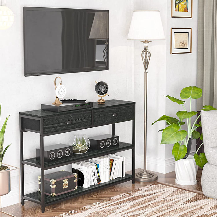 Industrial Console Table with Storage Shelves