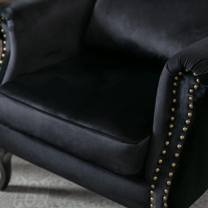 Black Velvet Wingback Chairs with Pillows (Set of 2)