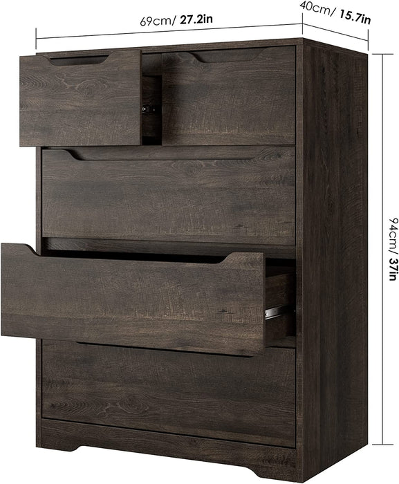 Dark Brown 5-Drawer Modern Dresser