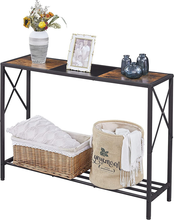 Rustic Industrial Console Table with Shelves