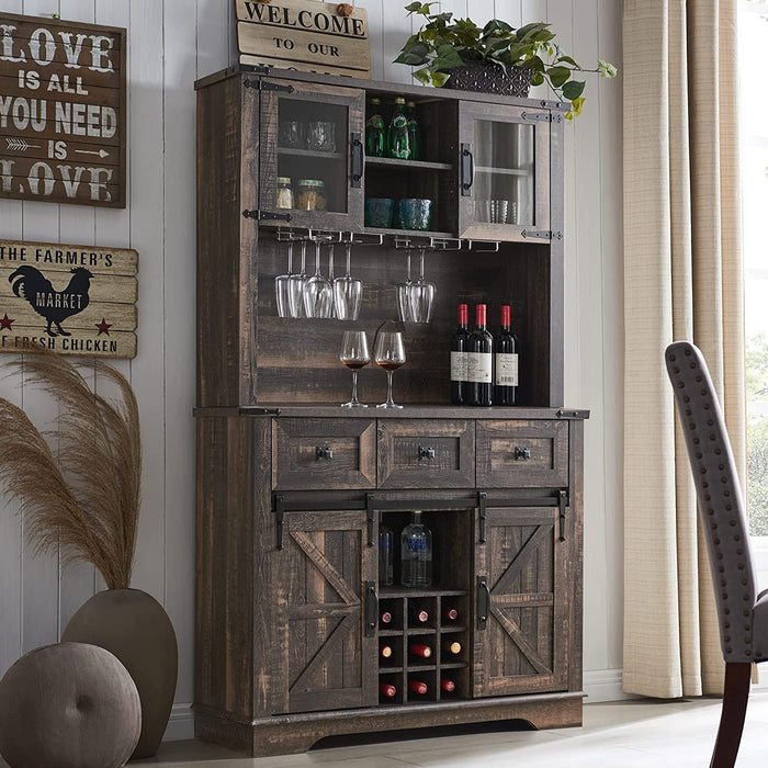 Farmhouse Bar Cabinet with Sliding Barn Door