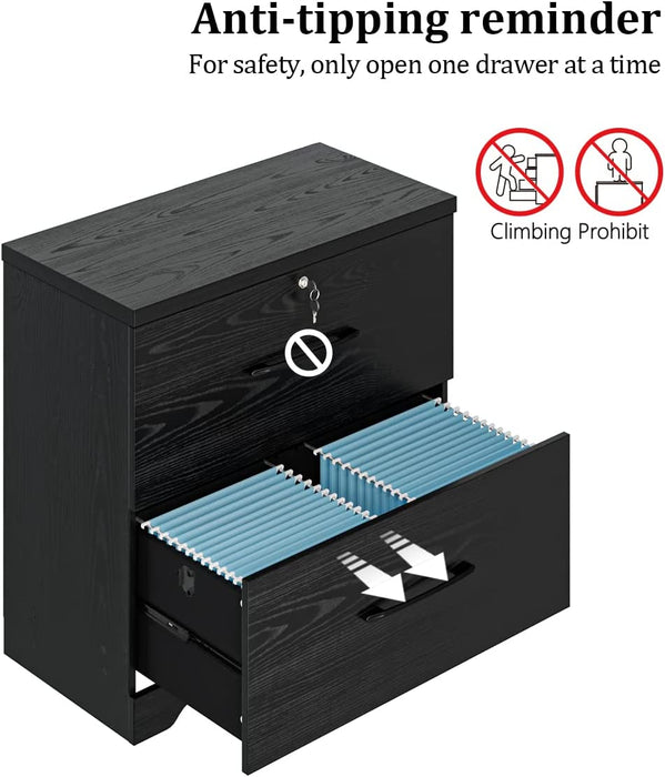 Black Wood File Cabinet with Lock and Anti-Tilt