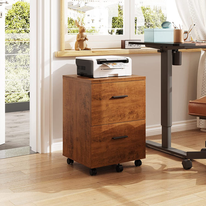 Walnut Mobile File Cabinet with 2 Drawers