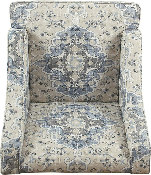 Antiqued Blue Velvet Armchairs with Swooping Design