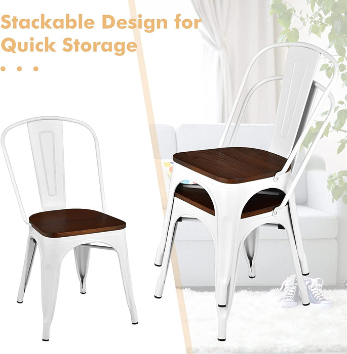 Set of 4 White/Brown Tolix Style Chairs