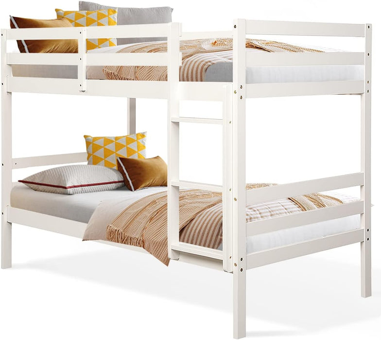 Solid Wood Twin over Twin Bunk Bed with High Guardrails