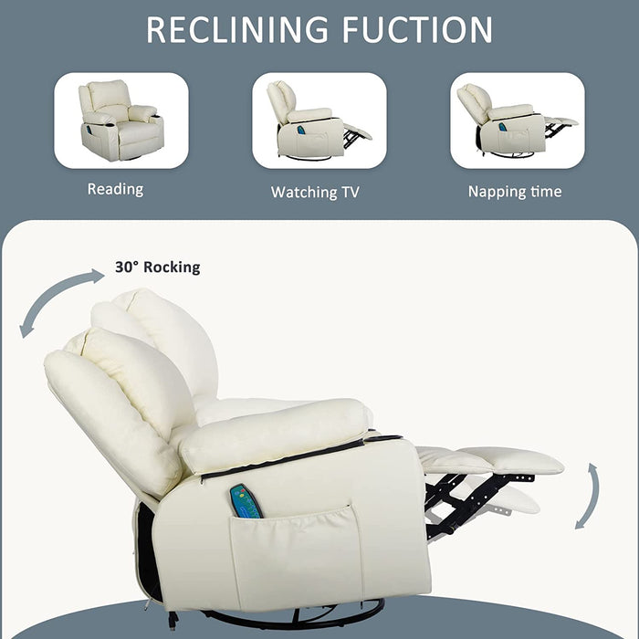 Modern Leather Recliner Chair with Massage and Heat (White)