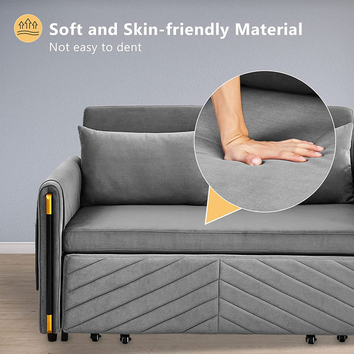 Convertible Velvet Sofa Bed with Storage, Grey