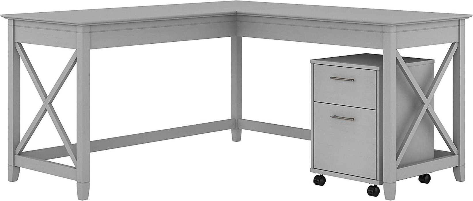 Cape Cod Gray L-Shaped Desk W/ File Cabinet