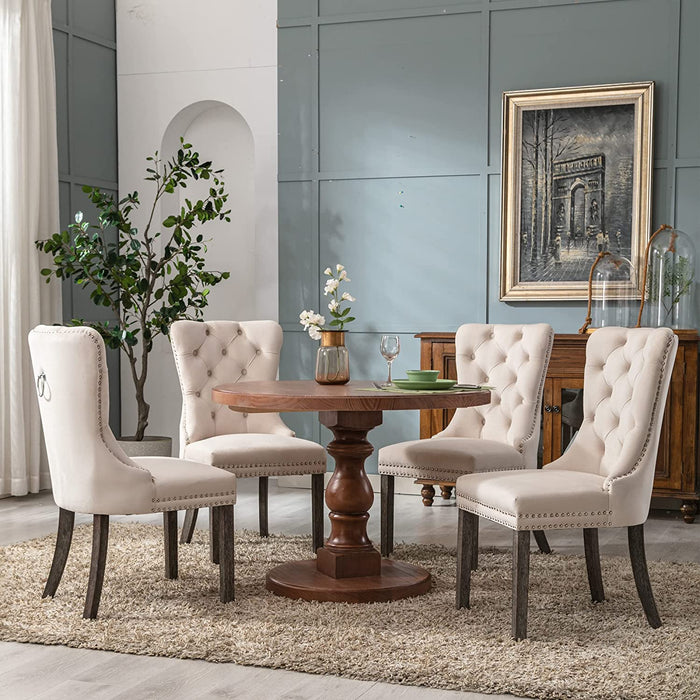 Beige Velvet Dining Room Chairs