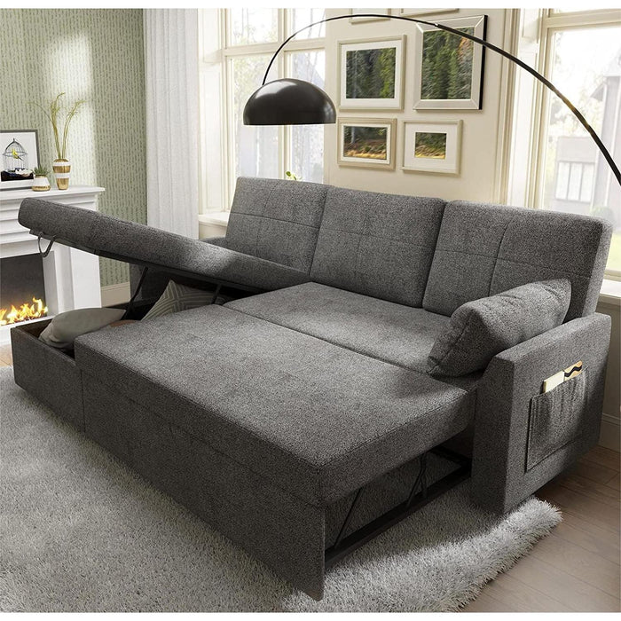 Gray Sectional Sleeper Sofa with Storage Chaise