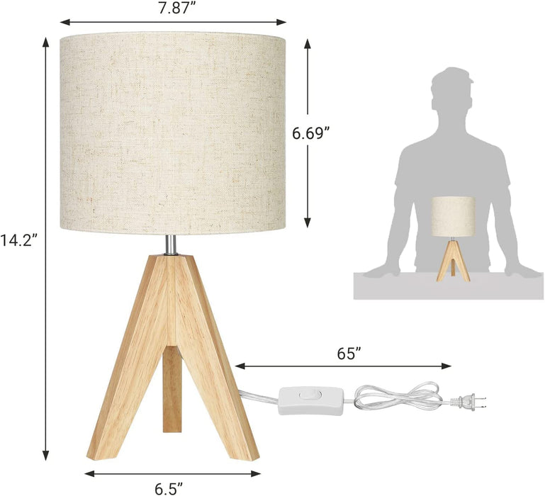 Tripod Table Lamp Wood with Linen Fabric Shade