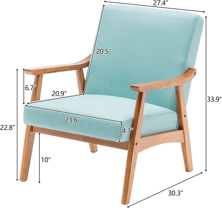 Mint Green Retro Accent Chair with Wood Frame