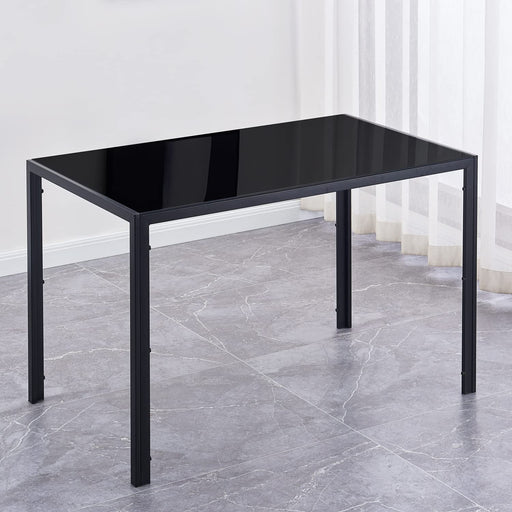 Black Glass Kitchen Table with Metal Frame