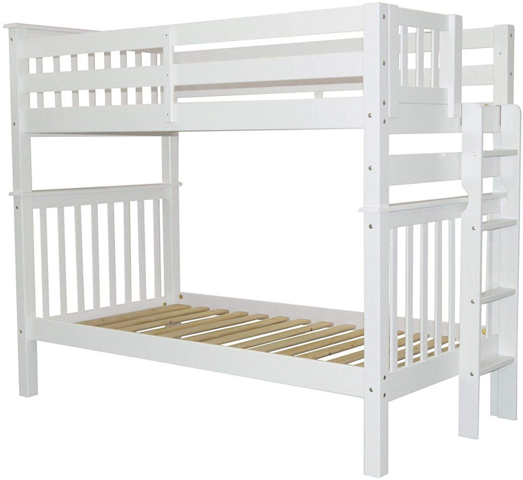 Tall Mission Style Twin Bunk Bed W/ Ladder, White