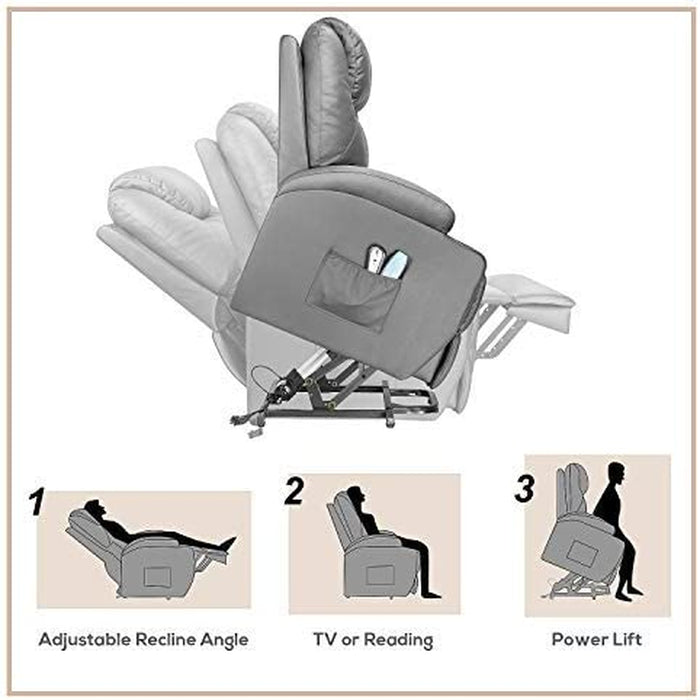 Gray Power Lift Recliner with Massage & Heat