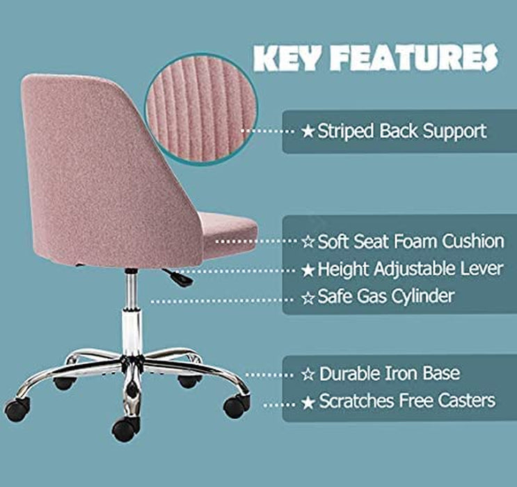 Modern Pink Rolling Desk Chair with Wheels