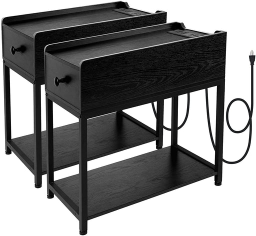 Black Nightstands Set of 2 with Charging Station