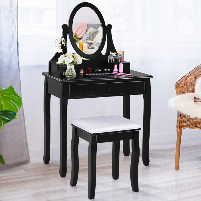 Black Oval Mirror Makeup Vanity Set