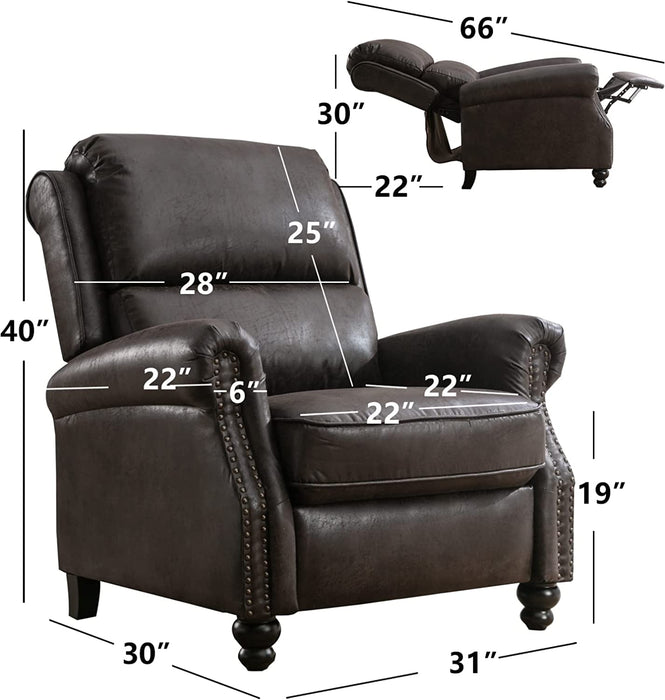 Pushback Recliner Chair, Leather, Rivet Decoration, Dark Grey