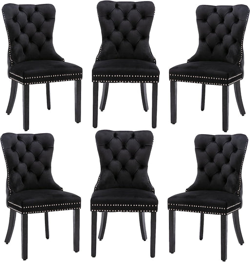 Velvet Dining Chairs Set of 6 with Nailhead Trim and Ring