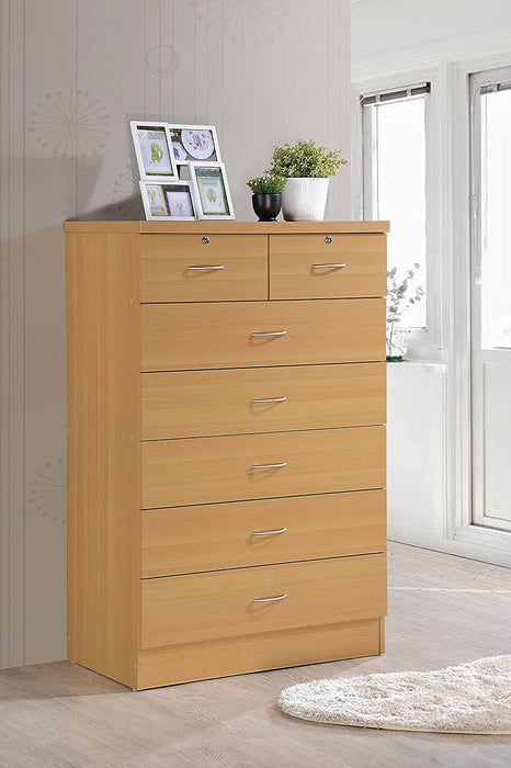 7-Drawer Beech Dresser with Top Locks