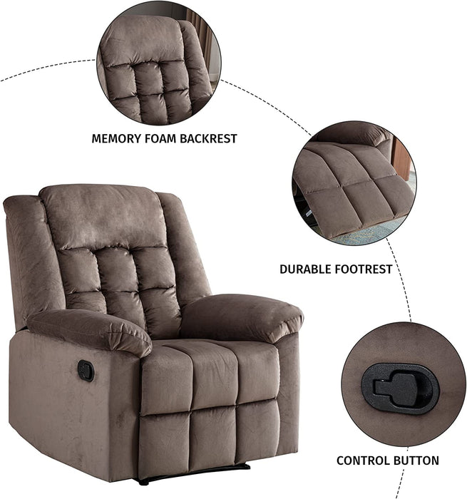 Oversized Classic Manual Recliner Sofa (Brown)