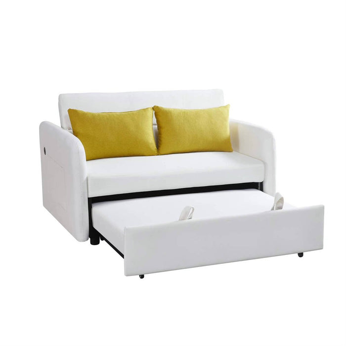 Convertible Loveseat with Pull Out Bed - White