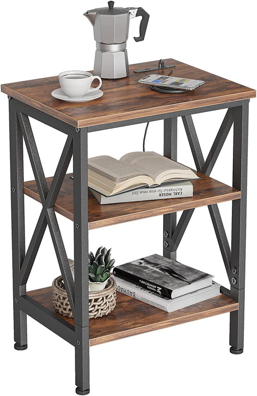Deep Rustic Brown Oxford Side Table with Dual USB Ports