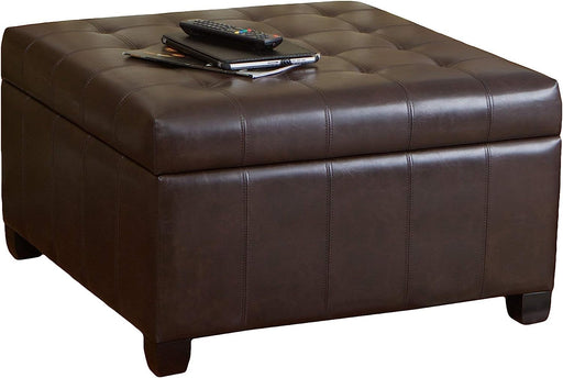 Marbled Brown Leather Ottoman with Storage