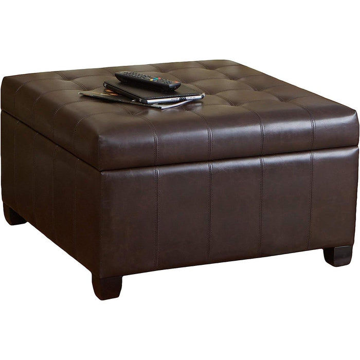 Marbled Brown Leather Ottoman with Storage