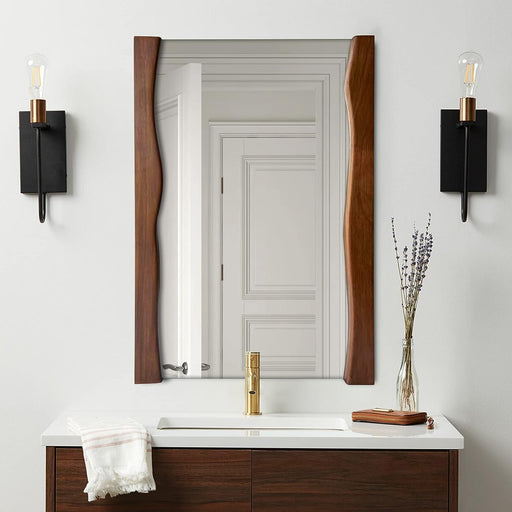 Rectangle Wood Bathroom Mirror with Live Edge Wooden Frame, Irregular Mirror 20 X 28 Inch Vanity Mirrors for Entryway, Living Room, Bedroom, Rustic Brown